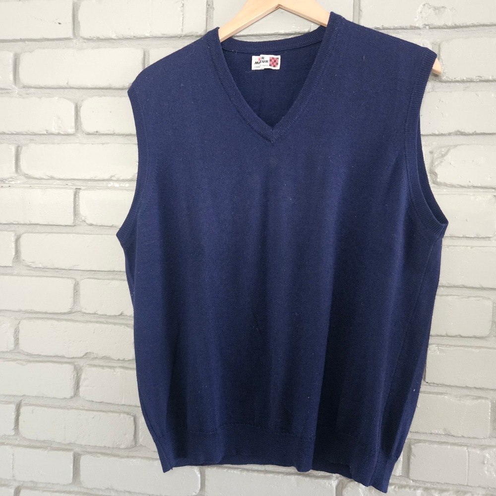 Vintage‎ Rodier Monsieur Mens Navy Blue V-Neck Sweater Vest Made in France